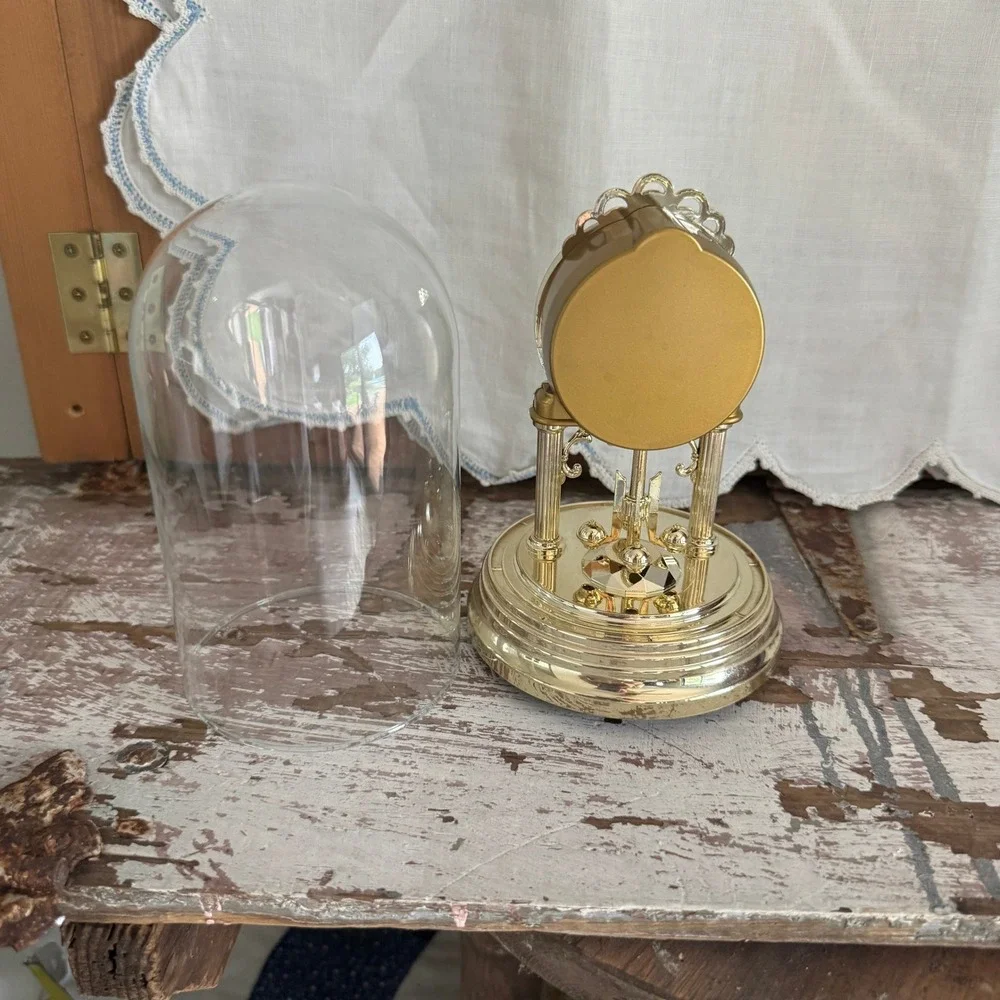 Elgin Quartz Anniversary Dome Clock Gold Tone Rotating Pendulum Decorative
